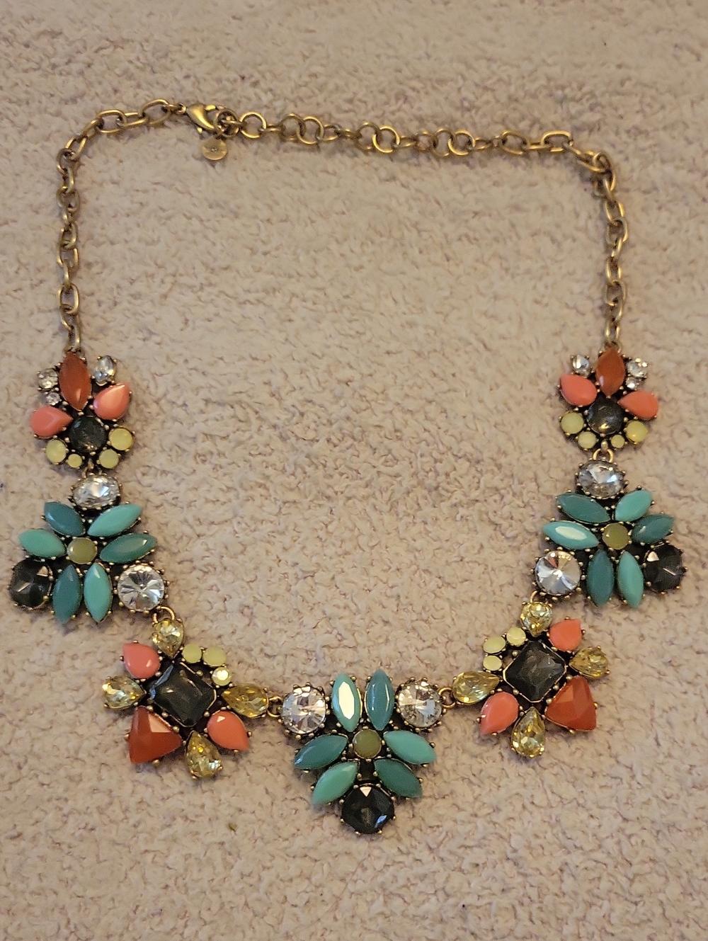 Gold-Tone Multicolor Floral Statement Necklace - Coral, Turquoise & Yellow